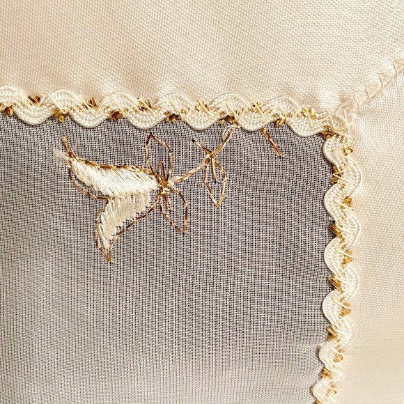 2 Vtg Table Doilies Satin Sheer Gold Embroidery - Picture 5 of 8